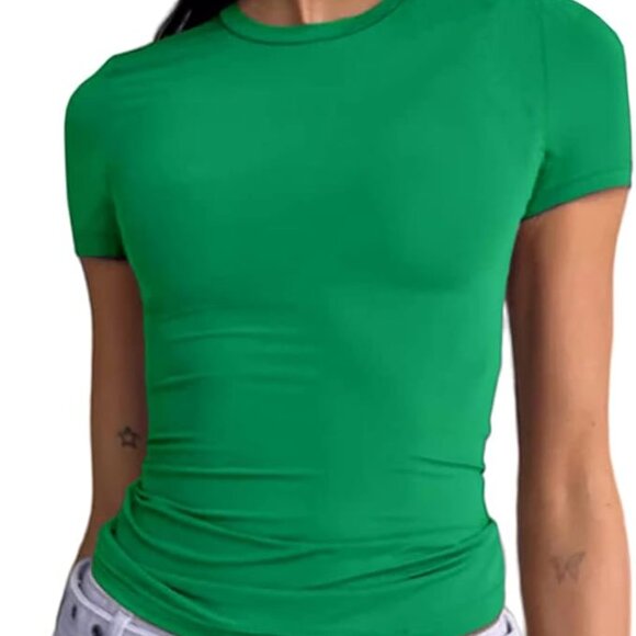 Dwnval Women Sexy Basic T Shirts Tops Summer Short Sleeve Crewneck Slim Fit Cute - Picture 1 of 2